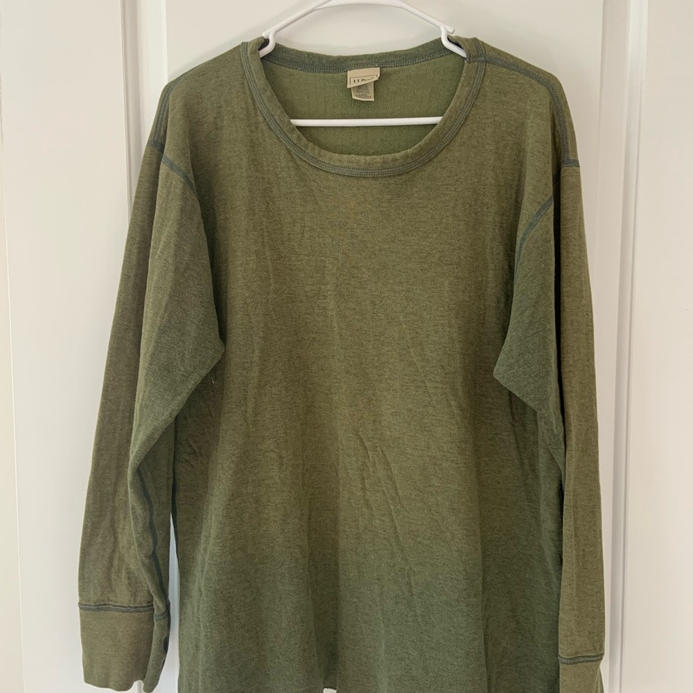 L.L. Bean Men's Green Double-Layer Underwear, Crewneck